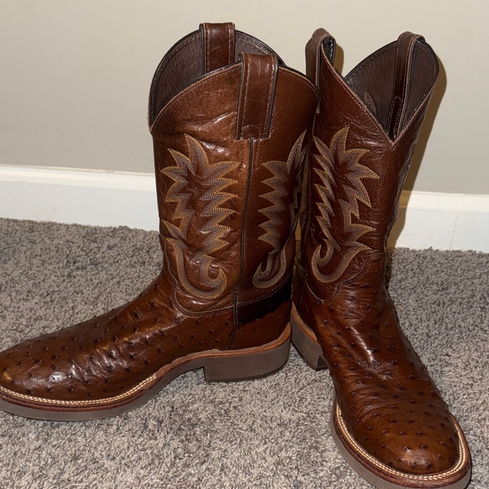 Men's Justin Tekno Crepe Brown Leather Cowboy Boots 9D - Picture 8 of 12